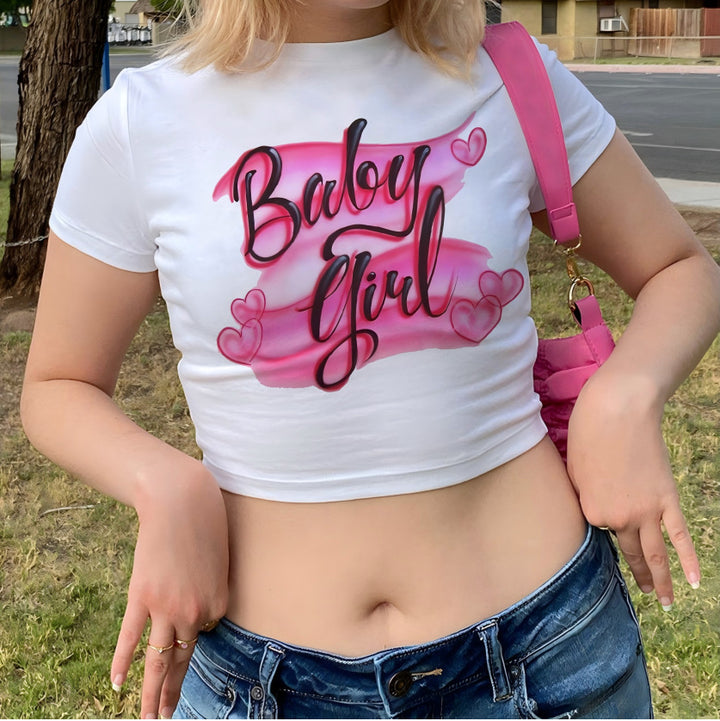 Damen Crop-Top mit kreativem Grafikdesign und modernem Schriftzug Drune