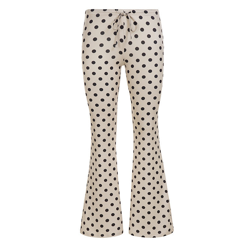 Damen High‑Waist Schlaghose aus stretchigem Jersey mit Tunnelzug und Pünktchenmuster Drune