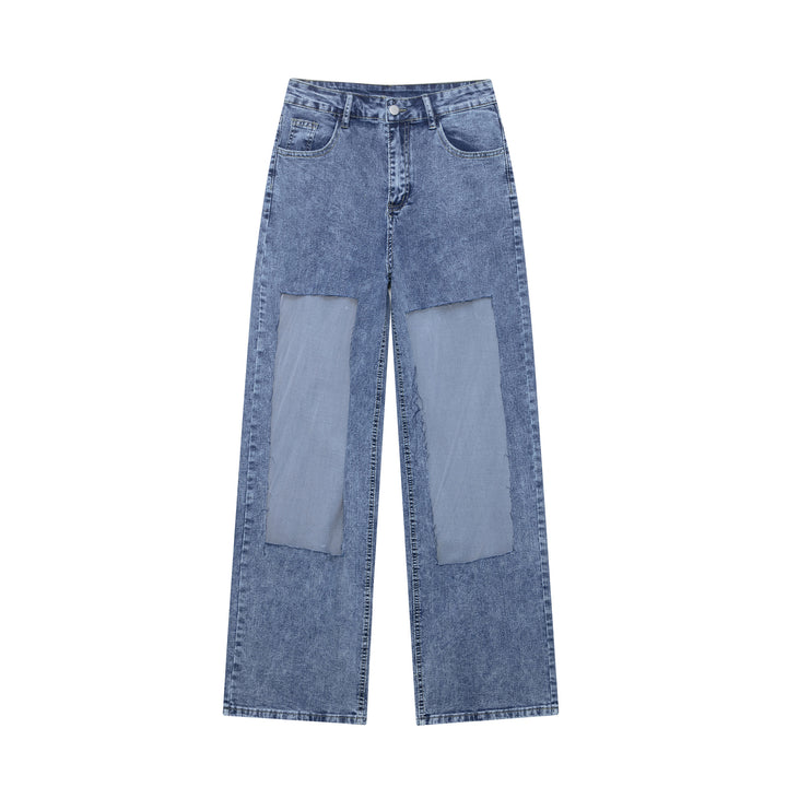 Damen weite Denim-Hose mit Patch-Design Drune