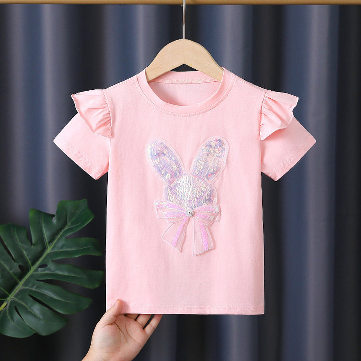 Mädchen T-Shirt mit aufgesticktem Häschen und Rüschendetails Drune