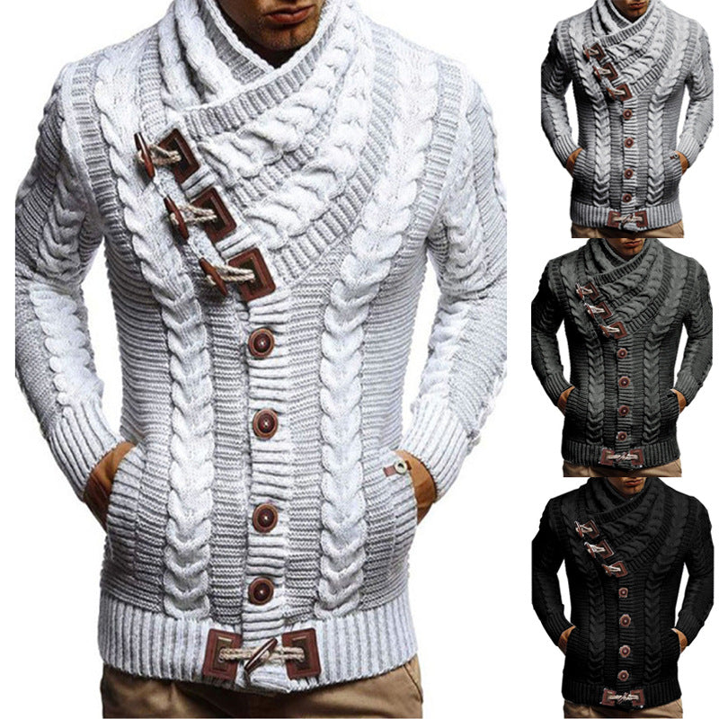 Herren Strickjacke mit großem Kragen und Zopfmuster Drune