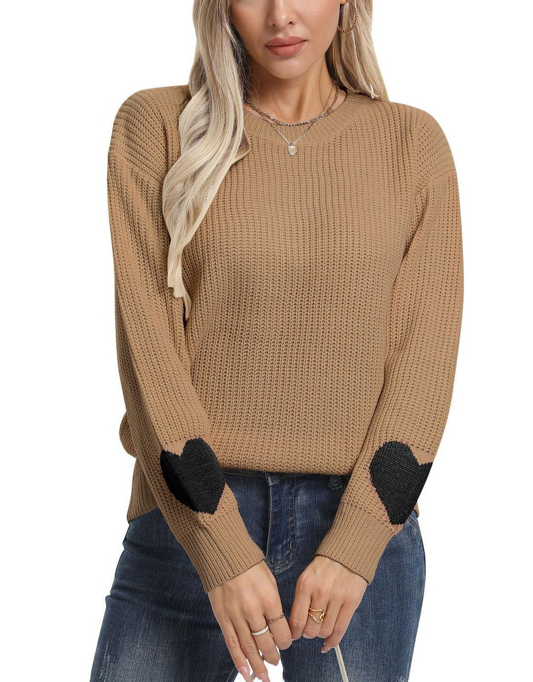 Damen Modischer Strickpullover mit Herz-Details