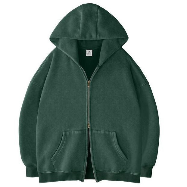 Unisex Oversized Kapuzenjacke mit Doppelreißverschluss und Kängurutaschen Drune