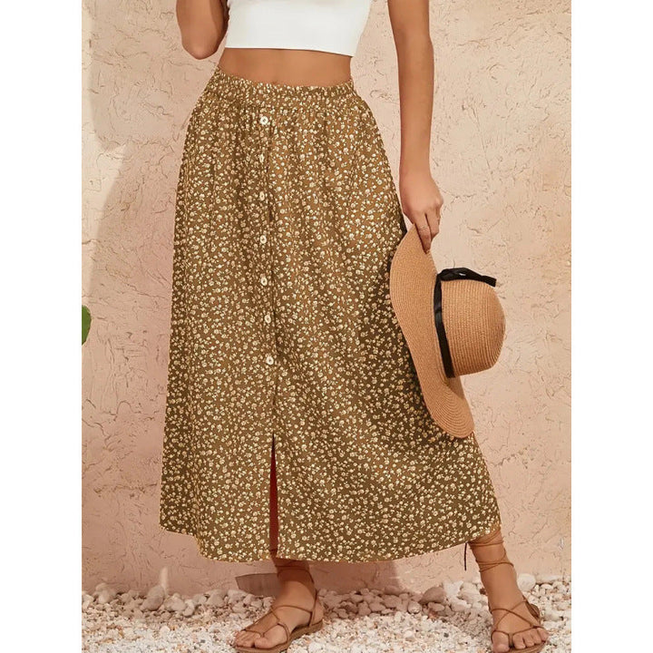 Damen Maxirock mit floralem Design und Knopfdetails Drune