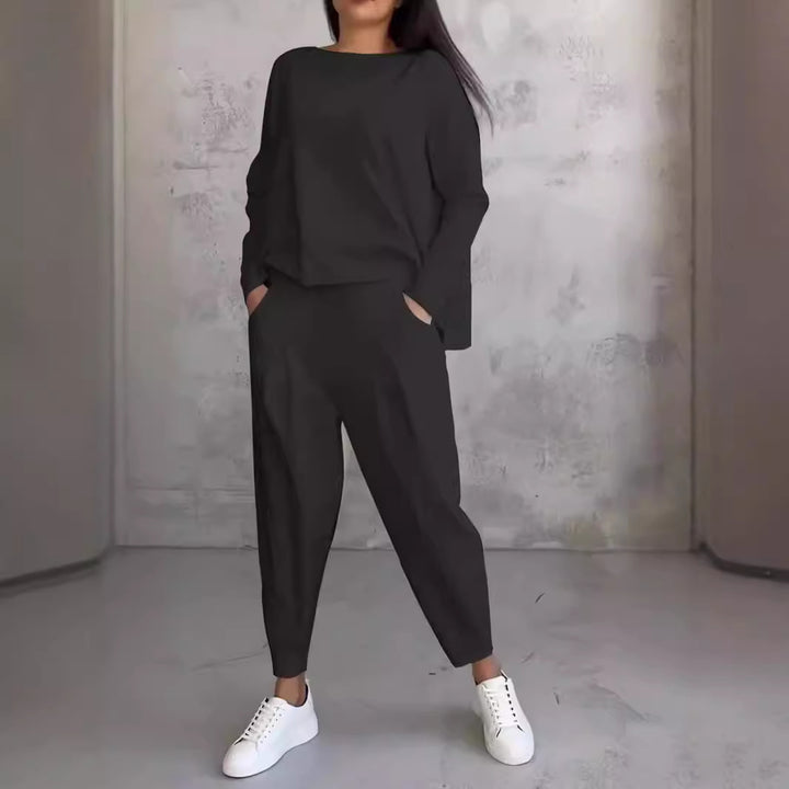 Damen bequeme Freizeitanzug mit weitem Schnitt und seitlichen Taschen Drune