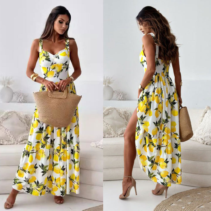 Damen Zitronenprint Maxikleid Drune