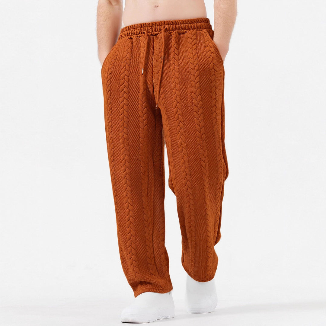 Herren grobgestrickte Lounge-Jogginghose mit Zopfstrick, Elastikbund und Kordelzug Drune