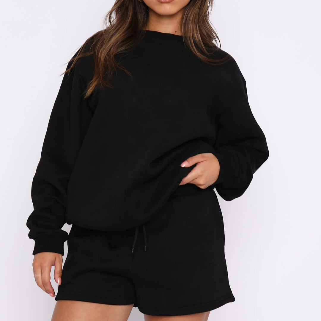 Damen lässiger Fleece-Sweater und Shorts Set Drune