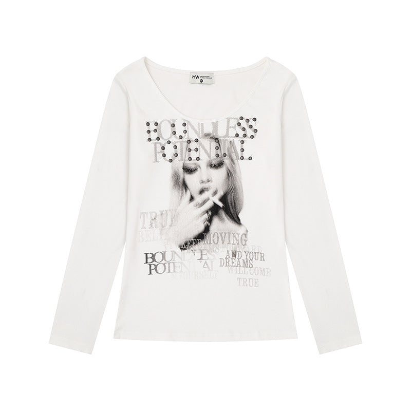 Damen Longsleeve-Shirt mit Fotoprint und Nietenapplikation Drune