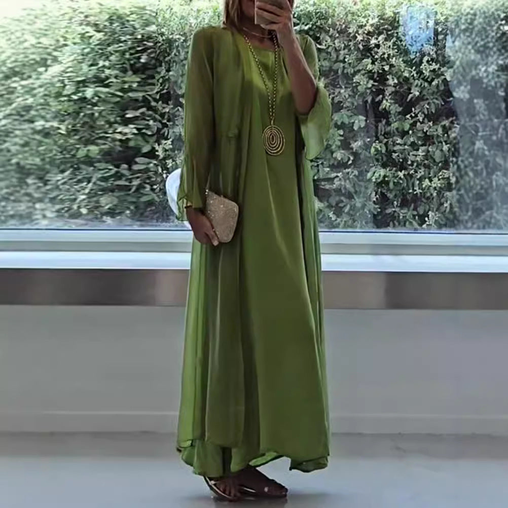 Damen nan elegante Lagen-Abendrobe mit gefüttertem Innenkleid, transparentem Chiffon-Überwurf und taillenverstellbaren Bändern Drune