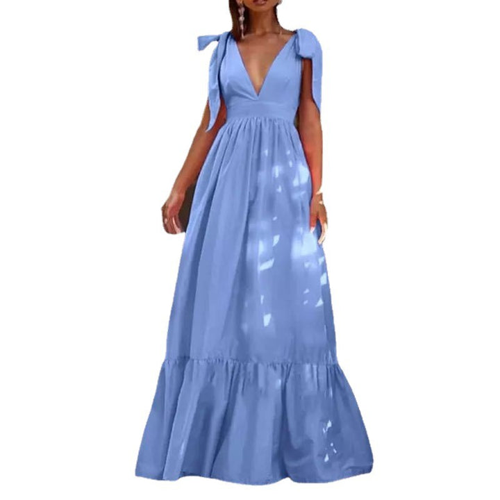 Damen Maxikleid mit festlichen Rüschendetails und tiefem V-Ausschnitt Drune