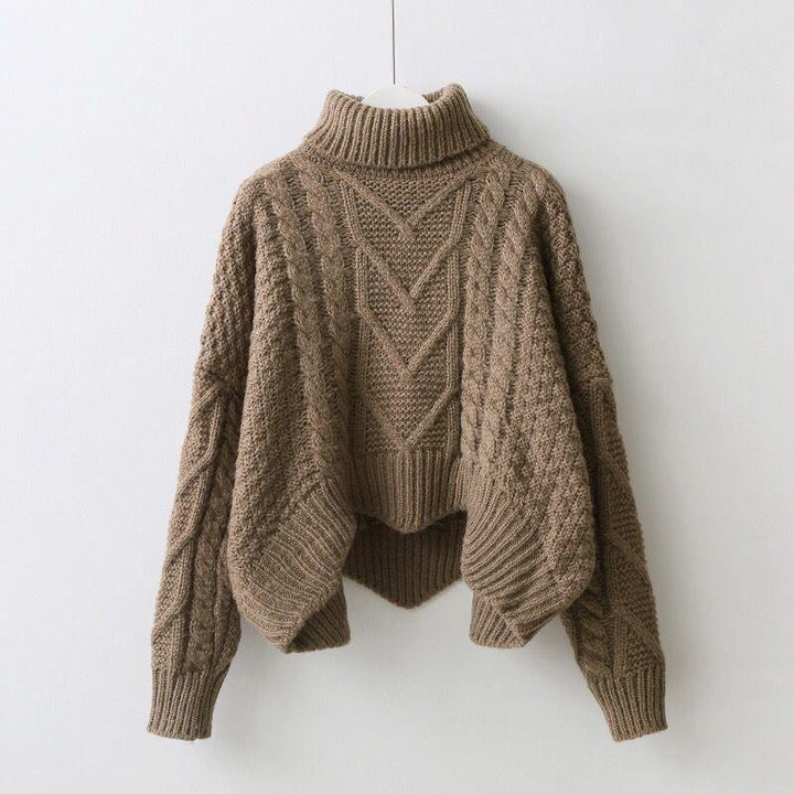 Damen Grobstrickpullover mit hochgeschlossenem Kragen und Zopfmuster Drune