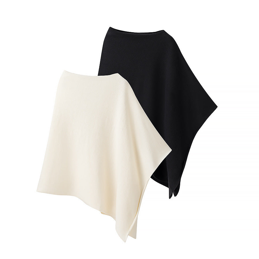 Damen nan asymmetrischer Strickponcho mit leichtem Fall, offener Seitenpartie und feiner Struktur Drune
