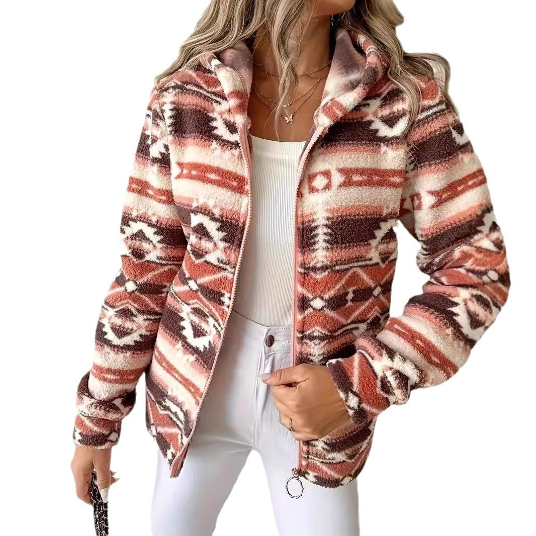 Damen Fleecejacke mit geometrischem Muster und hochwertiger Verarbeitung Drune