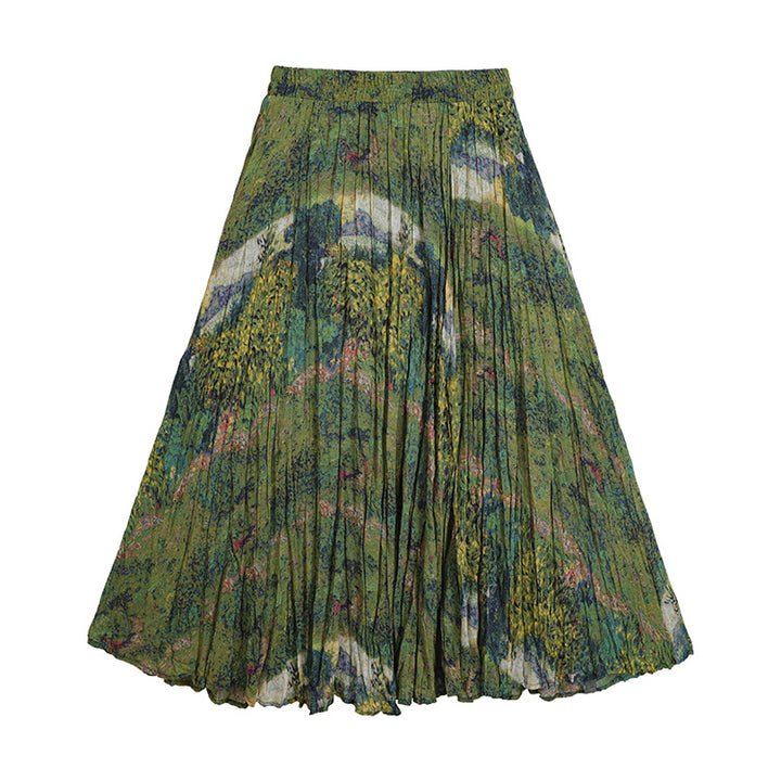 Damen nan fein gefalteter Midirock mit Vintage Blumenprint und elastischem Taillenbund Drune