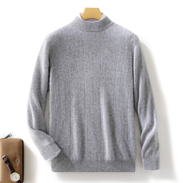 Herren Feiner Stehkragenpullover aus Kaschmir‑Optik mit dezenter Diagonalstruktur und schmalem Bund Drune