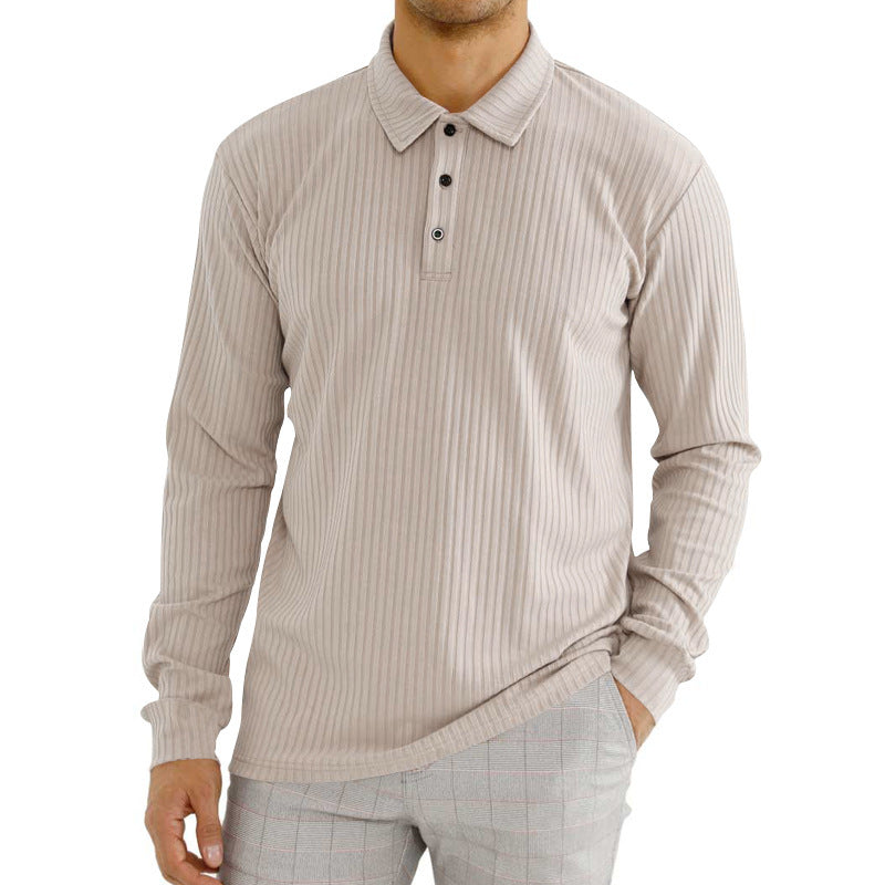 Herren nan geripptes Langarm-Poloshirt mit feiner Rippenstruktur, klassischem Kragen und elastischem Saum Drune