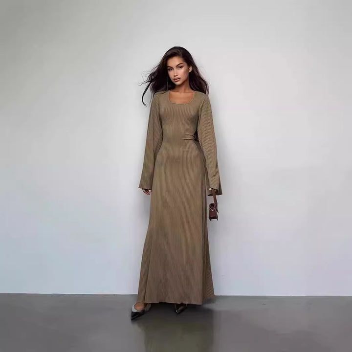 Damen Maxikleid mit langem, weitem Ärmel und elegantem Quadrat-Ausschnitt Drune
