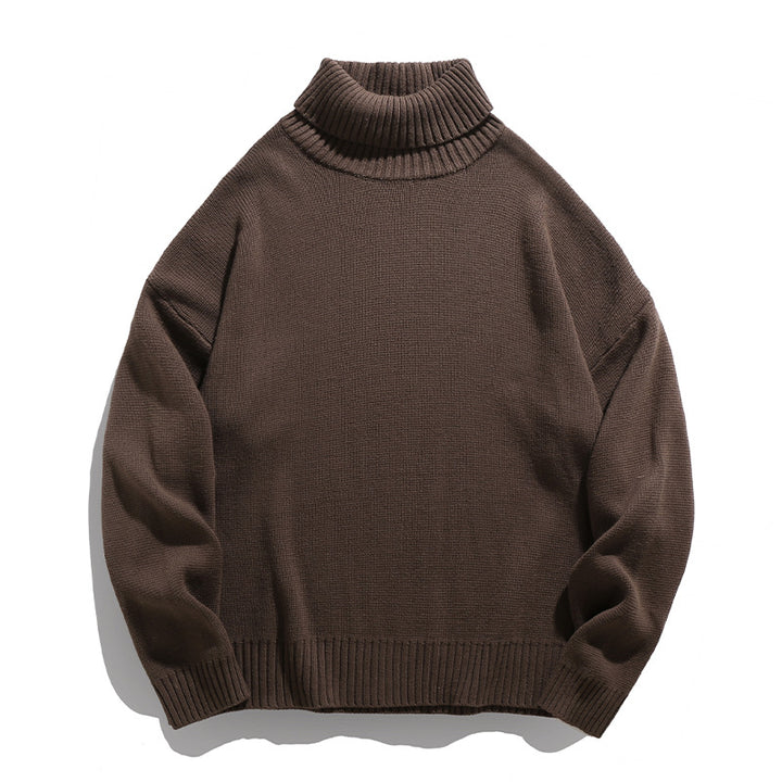 Unisex Lässiger Rollkragenpullover aus Feinstrick mit geripptem Kragen Drune