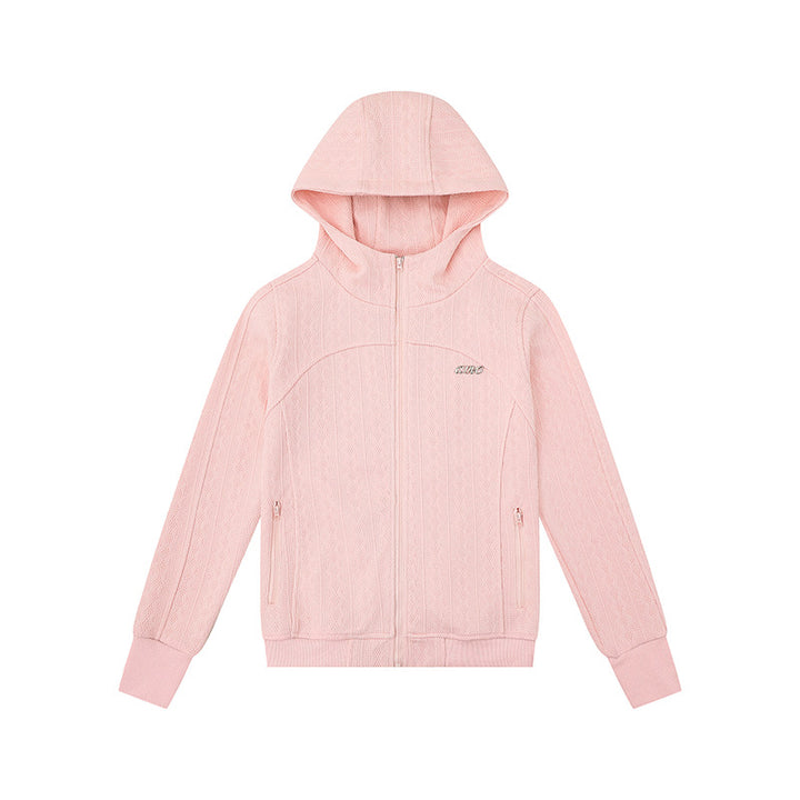 Damen Kapuzen-Strickjacke mit Zopfmuster, durchgehendem Reißverschluss und Eingrifftaschen Drune