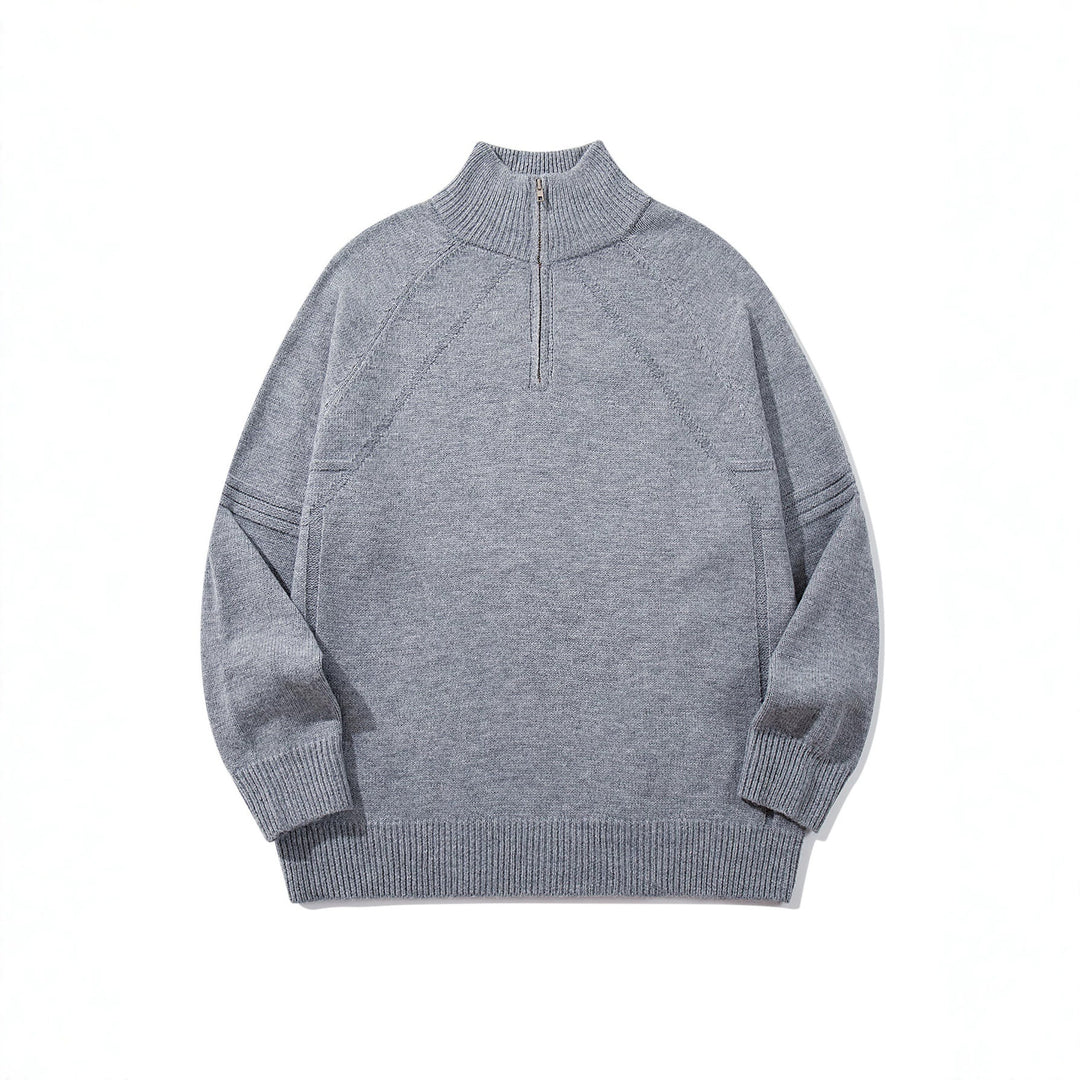 Unisex Halfzip-Strickpullover mit hohem Rippkragen und Raglanärmeln Drune