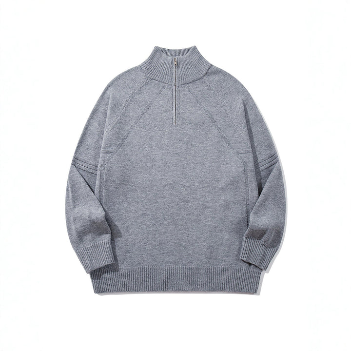 Unisex Halfzip-Strickpullover mit hohem Rippkragen und Raglanärmeln Drune