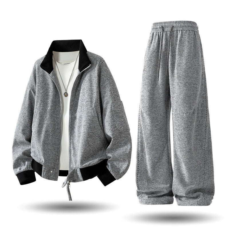 Herren komfortabler oversized Freizeit-Trainingsanzug mit Reißverschlussjacke und weiten Jogginghosen Drune