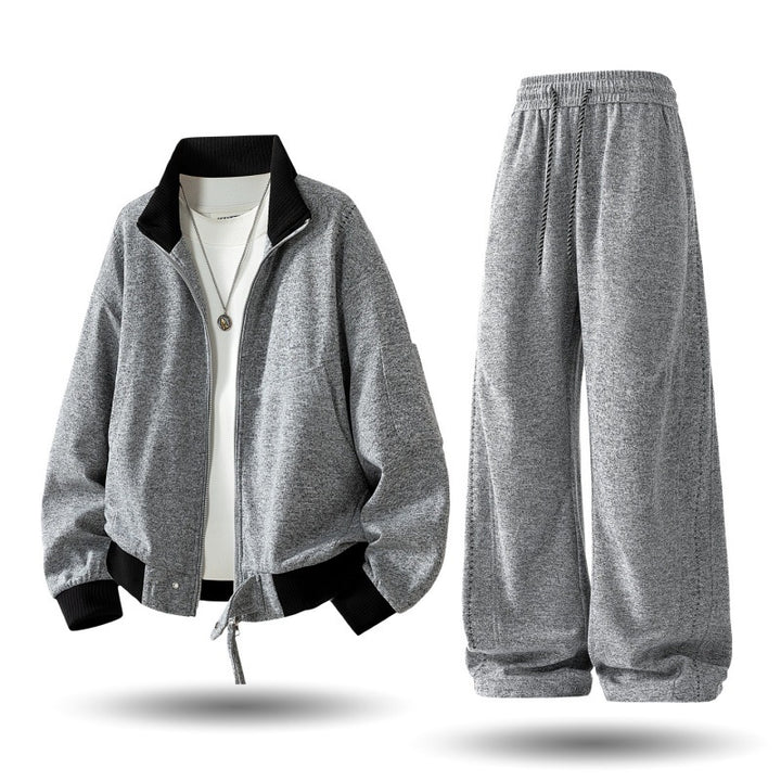 Herren komfortabler oversized Freizeit-Trainingsanzug mit Reißverschlussjacke und weiten Jogginghosen Drune