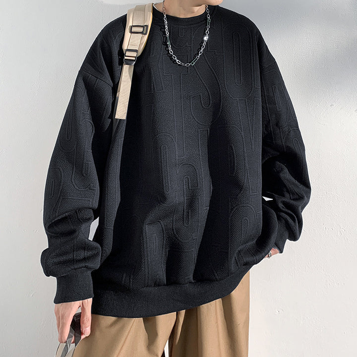 Herren Oversized Strukturiertes Strick-Sweatshirt mit geprägtem Ton-in-Ton-Lettering Drune