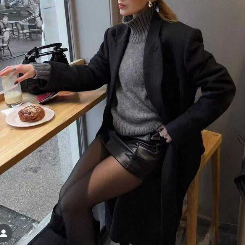 Damen Boxy-Rollkragenpullover aus feinem Wollmix mit Ballonärmeln und überschnittener Schulter Drune