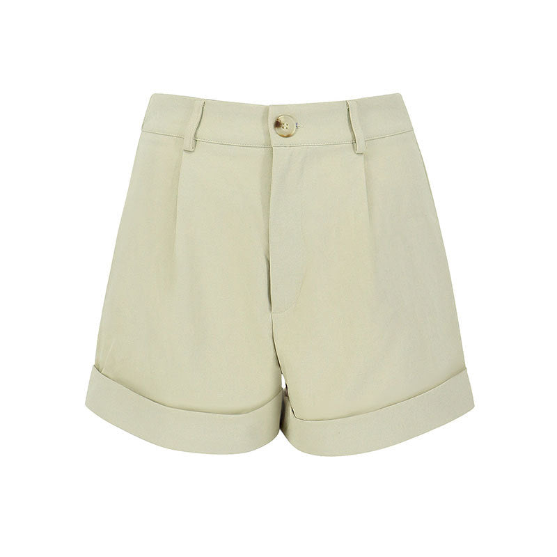 Damen elegante Kurzshorts mit hohem Bund und umgeschlagenem Saum Drune