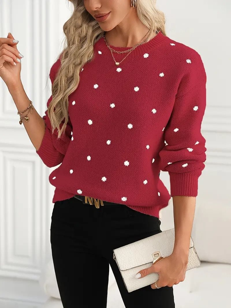 Damen Strickpullover mit Punktmuster und weitem Schnitt Drune