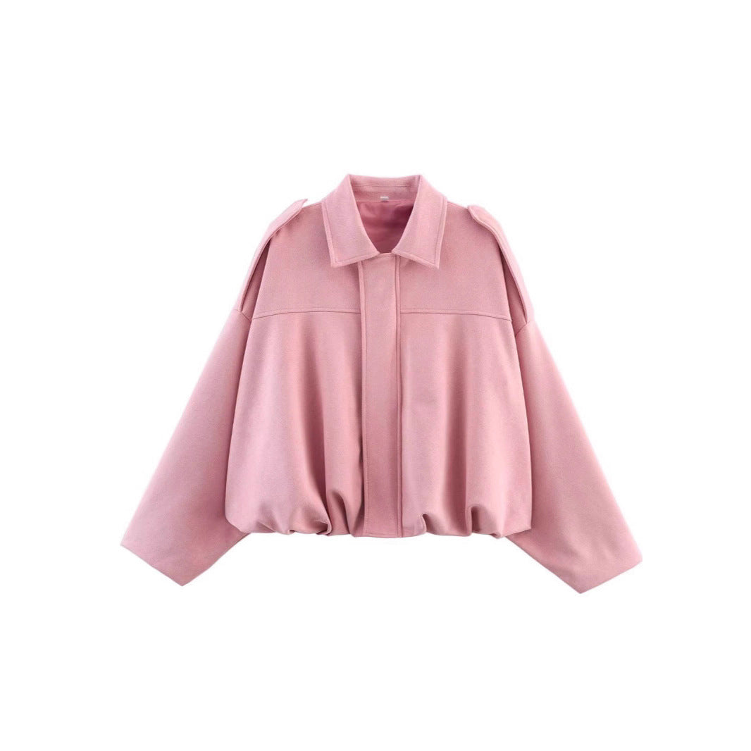 Damen nan Oversize-Kurzjacke mit Ballon-Saum, Schulterpatten und verdeckter Frontleiste Drune