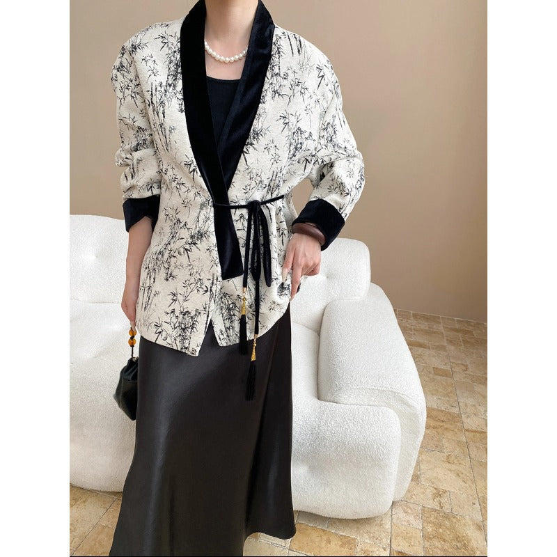 Damen elegante Wickeljacke mit dekorativen Verzierungen und glamourösem Design Drune