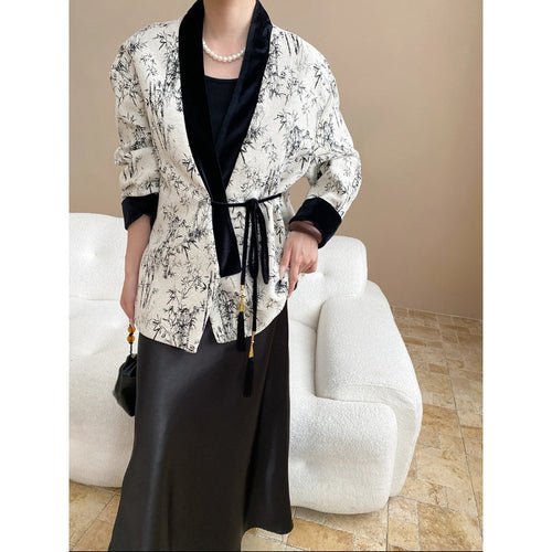 Damen elegante Wickeljacke mit dekorativen Verzierungen und glamourösem Design Drune