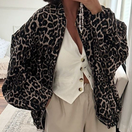 Damen Trendige Leopardenjacke im Oversized-Stil Drune