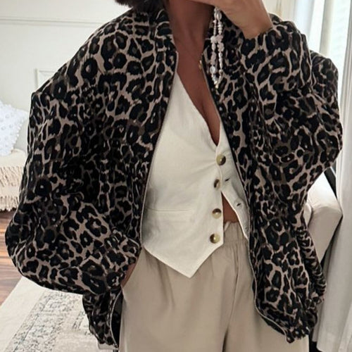 Damen Trendige Leopardenjacke im Oversized-Stil Drune
