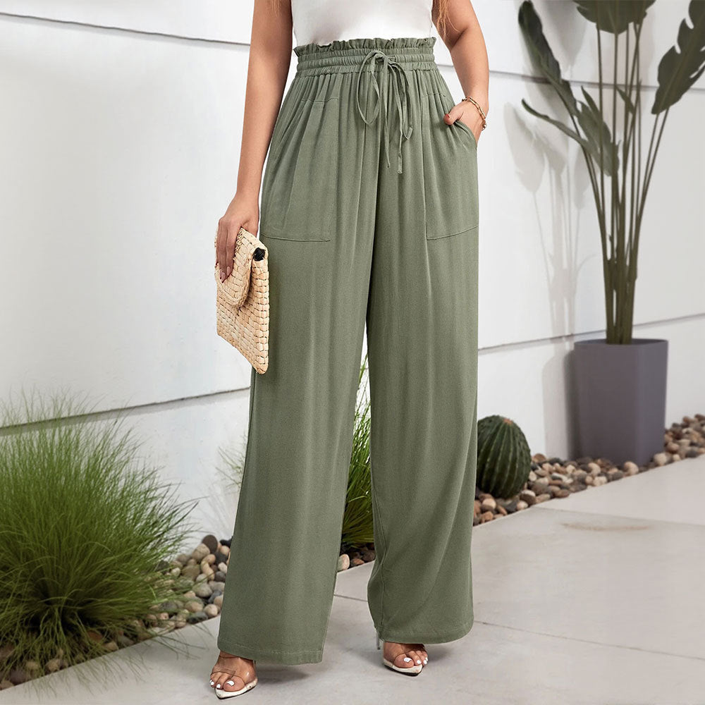 Damen weite Palazzo-Hose mit elastischem Bund und seitlichen Taschen Drune