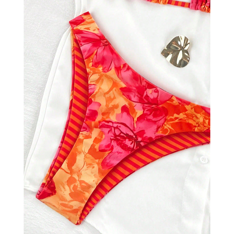 Damen Triangel-Bikini mit gewagtem Blütenmuster und verstellbaren Trägern Drune