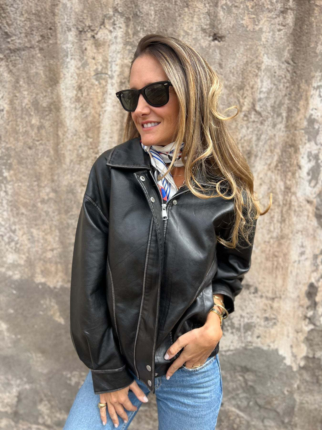 Drune | Lockere Pu-Motorrad Bomberjacke