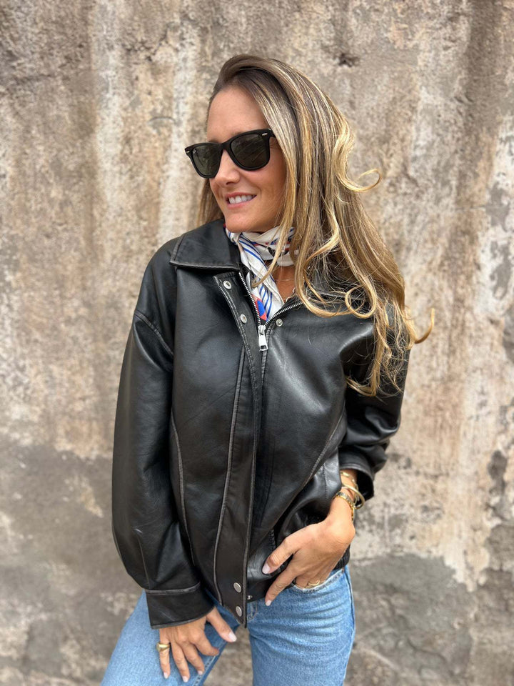 Drune | Lockere Pu-Motorrad Bomberjacke