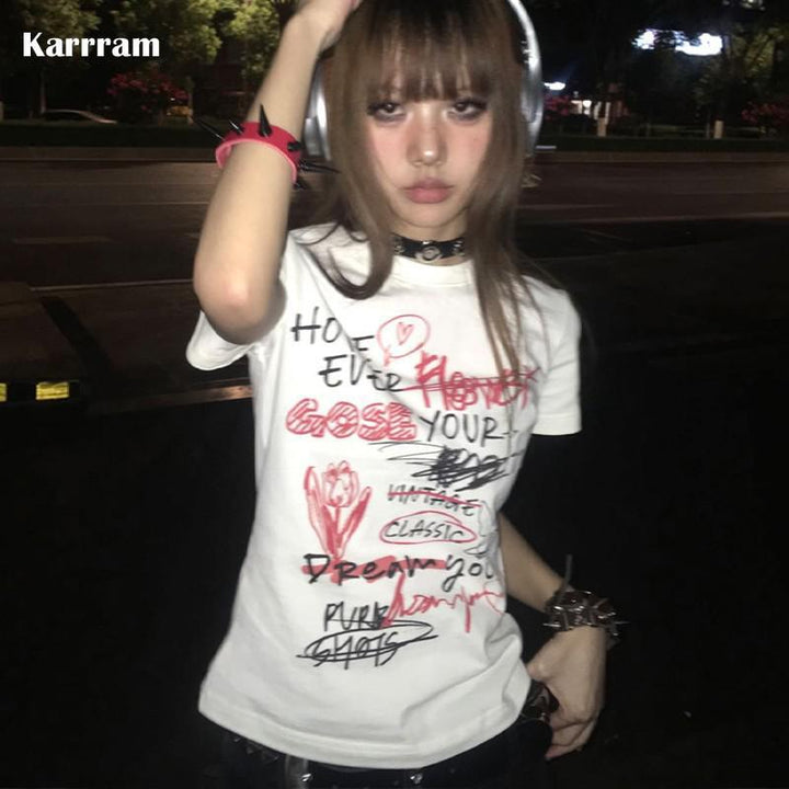 Damen lässiges Statement T-Shirt mit kreativem Print Drune