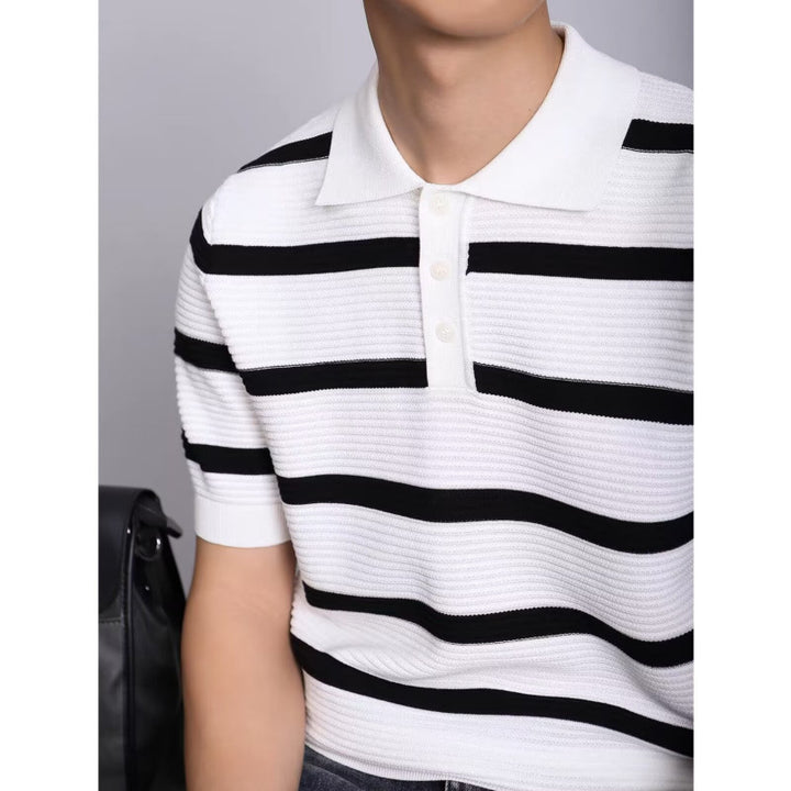 Herren Modisches Kurzarm-Polohemd mit Strickmuster Drune