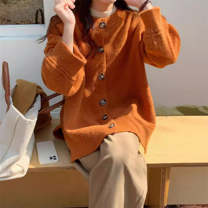 Damen lässige Strickjacke mit großen Knöpfen und oversized Schnitt Drune