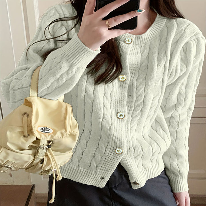 Damen Grobstrick Cardigan mit eleganten Knopfdetails und langem Arm Drune