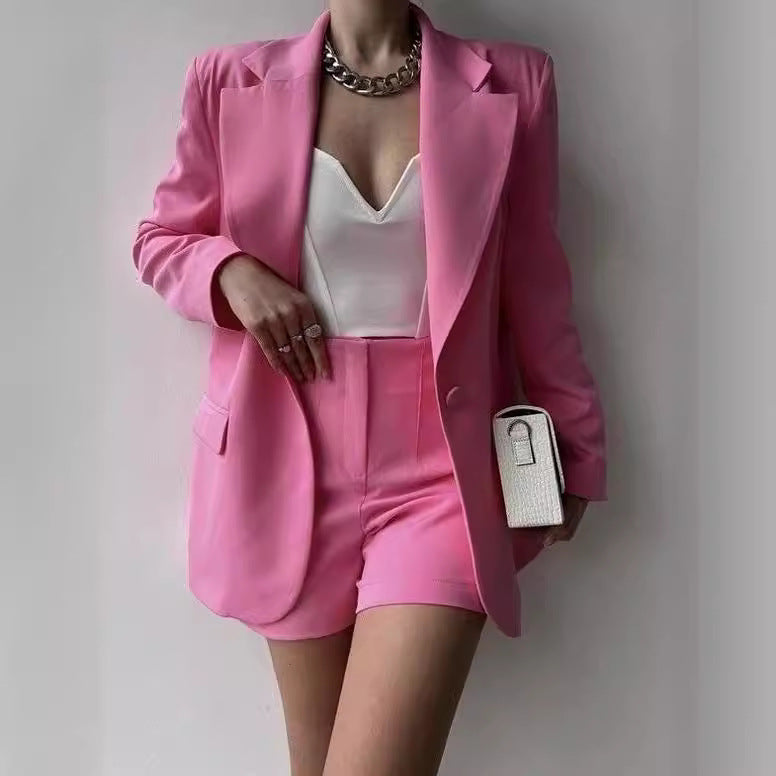 Damen Blazer-Anzug mit ärmellosem Oberteil und Shorts Drune