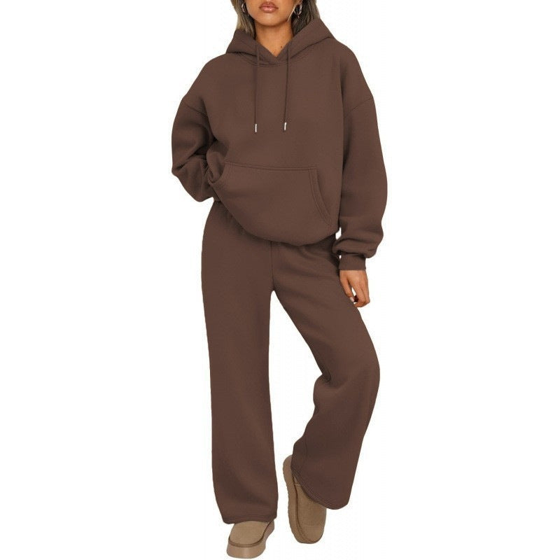 Damen Oversized Hoodie-Set mit Kängurutasche und weiter Palazzohose Drune