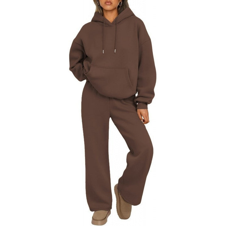 Damen Oversized Hoodie-Set mit Kängurutasche und weiter Palazzohose Drune