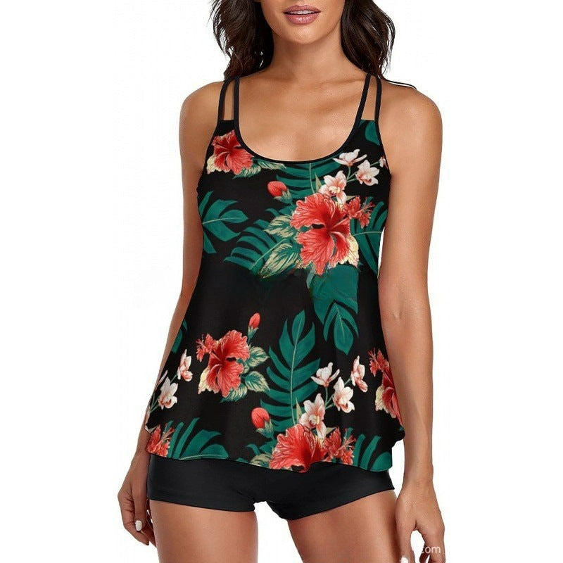 Damen Sportliches Tankini-Set mit bequemem Shorts und verstellbaren Trägern Drune