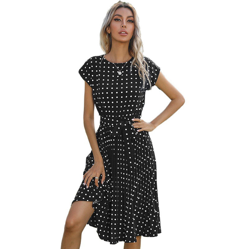 Damen Midi-Kleid mit taillierbarem Gürtel und charmanten Punkten Drune